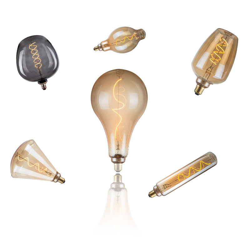 Retro 4W 280lm E27/E26/E14/B22 1800K-2000K Amber/Clear Glass led light bulbs Decorative Flexible custom LED Filament Bulb