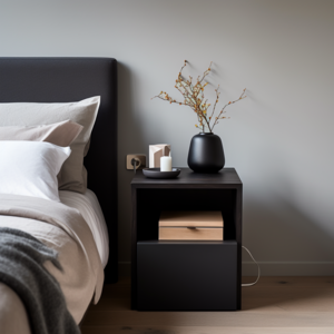 New Product Simple Style Nightstand Black Solid Wood Night Table With Large Space Open Storage Compartment