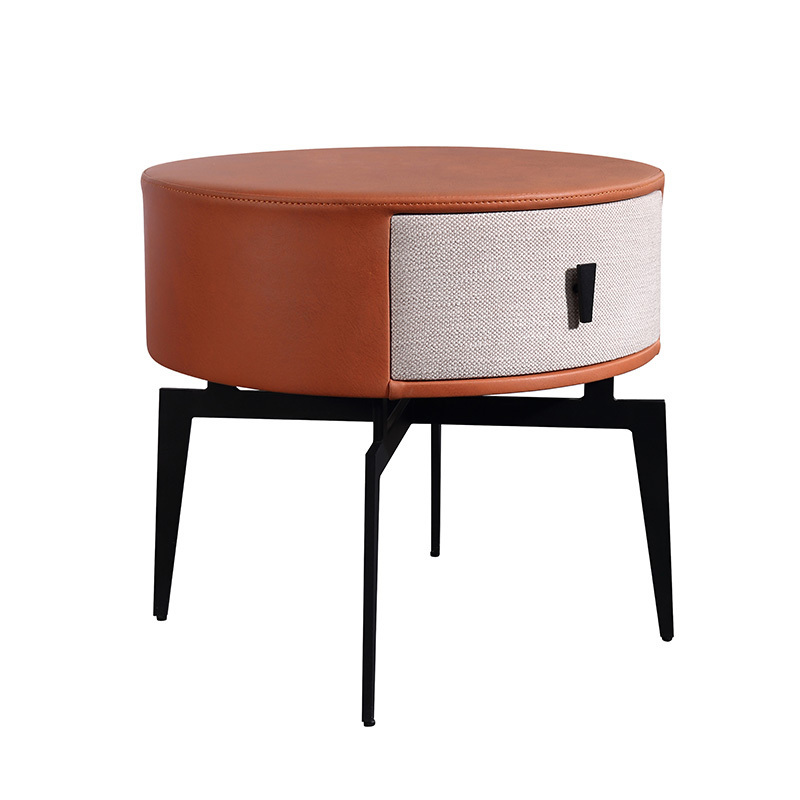 Factory Direct free sample modern bedroom furniture Round nightstand with fabric drawer for hotel use