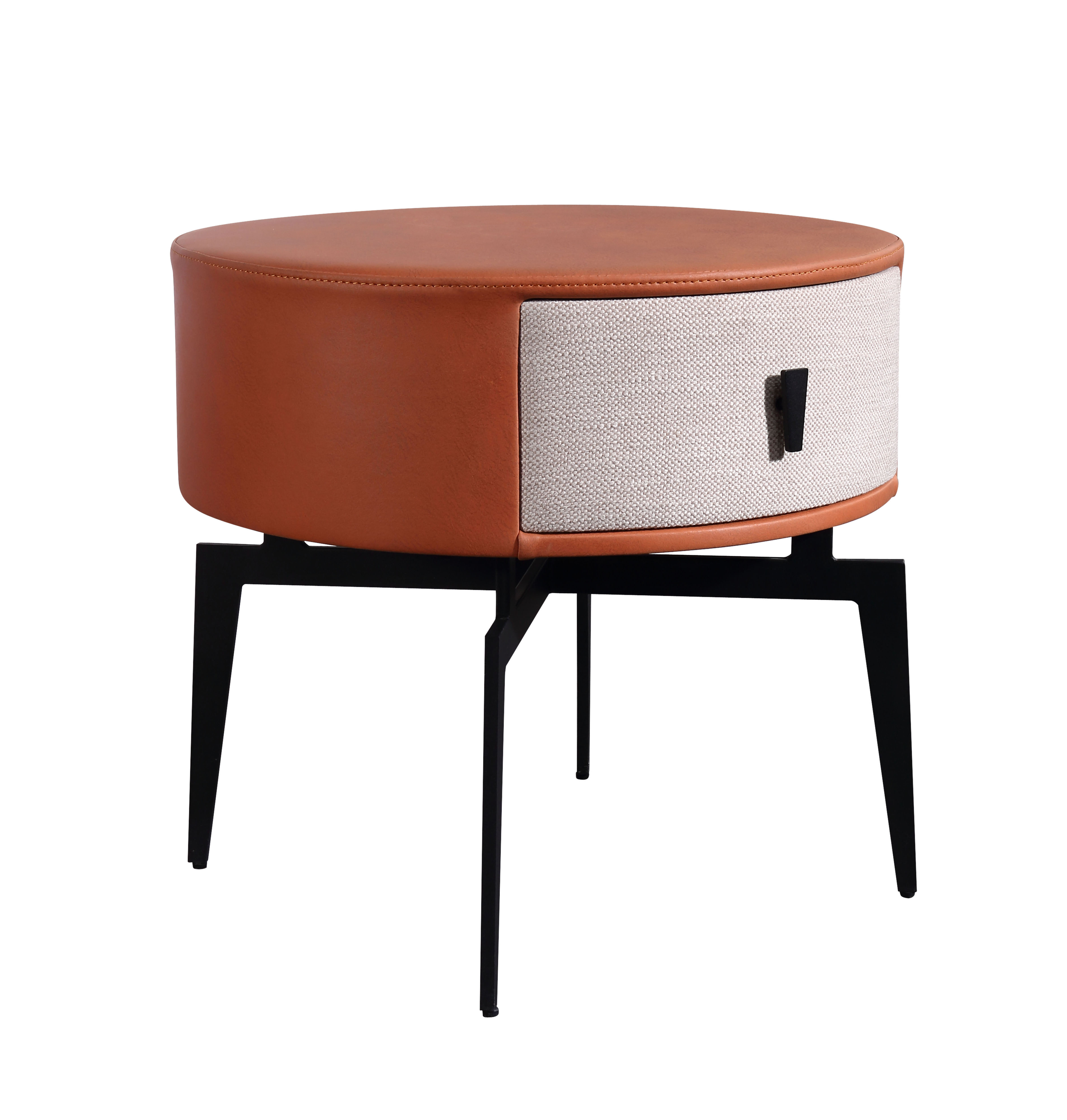 Factory Direct free sample modern bedroom furniture Round nightstand with fabric drawer for hotel use