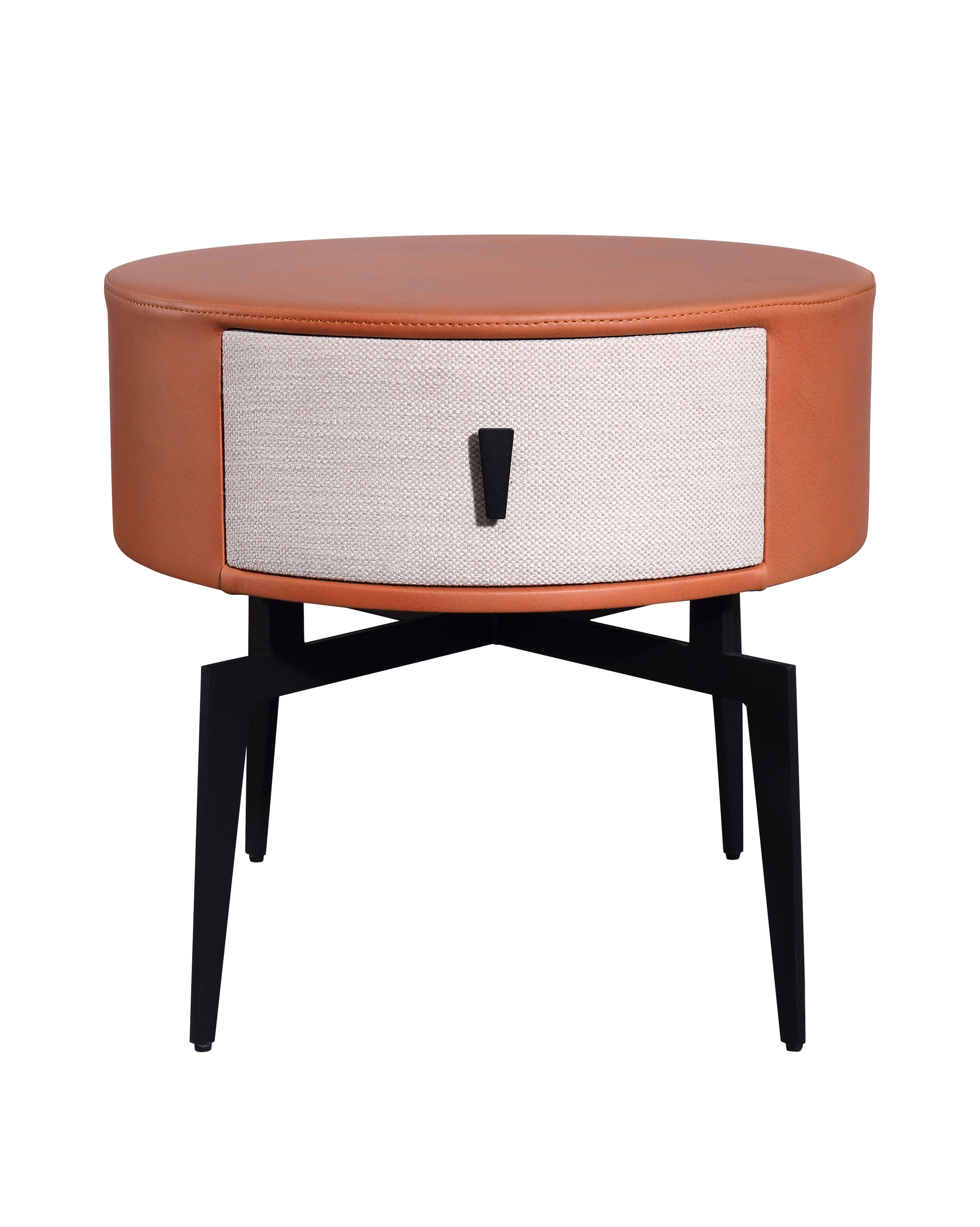 Factory Direct free sample modern bedroom furniture Round nightstand with fabric drawer for hotel use