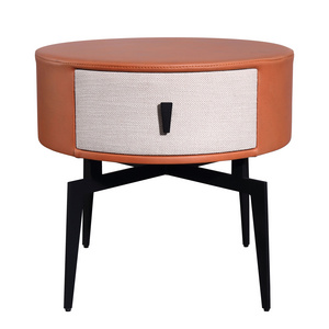 Factory Direct free sample modern bedroom furniture Round nightstand with fabric drawer for hotel use