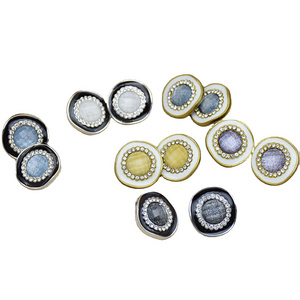 Bukwang Metallic Vintage Resin Metal Buttons rhinestone Coat Button for Women Clothing