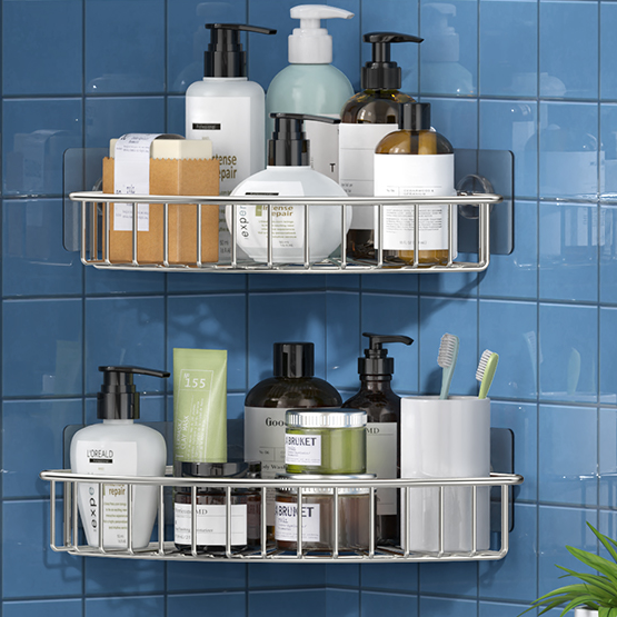 stainless steel storage corner shower caddy shelf with hooks for bathroom kitchen storage rack