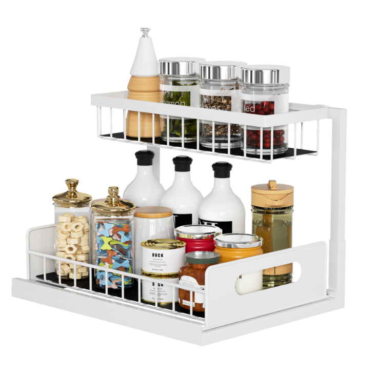 Higher Style L-Shape Mental Storage Basket Kitchen Under Sink Organizers Spice Racks For Bathroom Cabinet