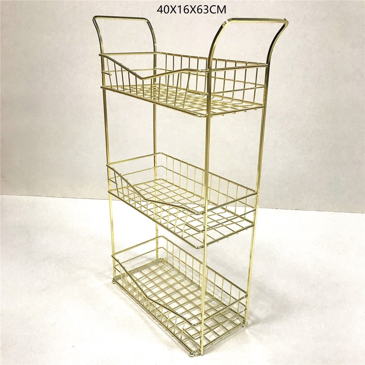 3 Tier Vertical Standing Bathroom Shelving Unit, Decorative Metal Storage Organizer Tower Rack with 3 Basket Bins