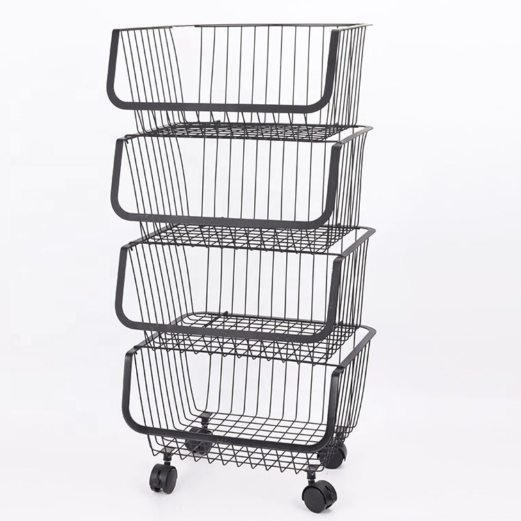 4 Tier Rolling Utility Cart,Fruit and Vegetable Storage Cart, Vegetable Basket Bins Organizer