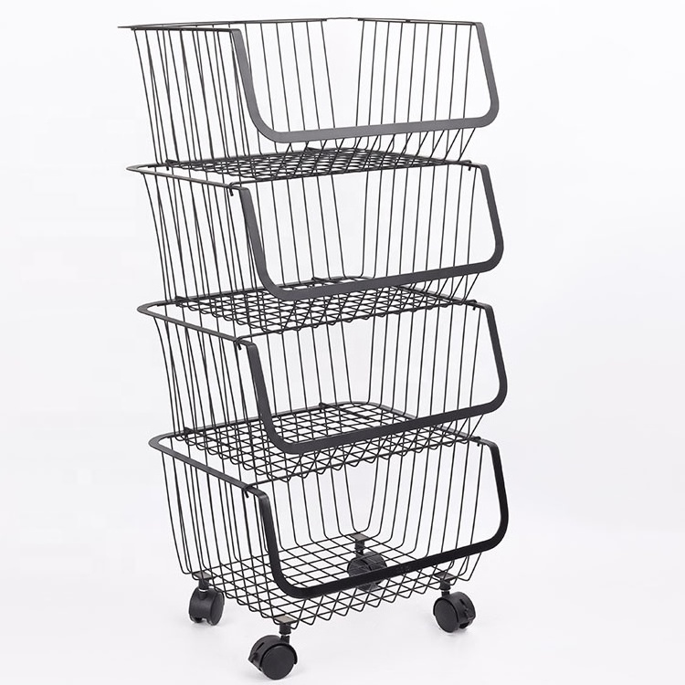 4 Tier Rolling Utility Cart,Fruit and Vegetable Storage Cart, Vegetable Basket Bins Organizer