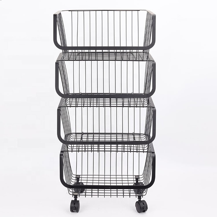 4 Tier Rolling Utility Cart,Fruit and Vegetable Storage Cart, Vegetable Basket Bins Organizer