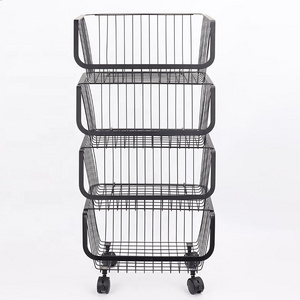 4 Tier Rolling Utility Cart,Fruit and Vegetable Storage Cart, Vegetable Basket Bins Organizer