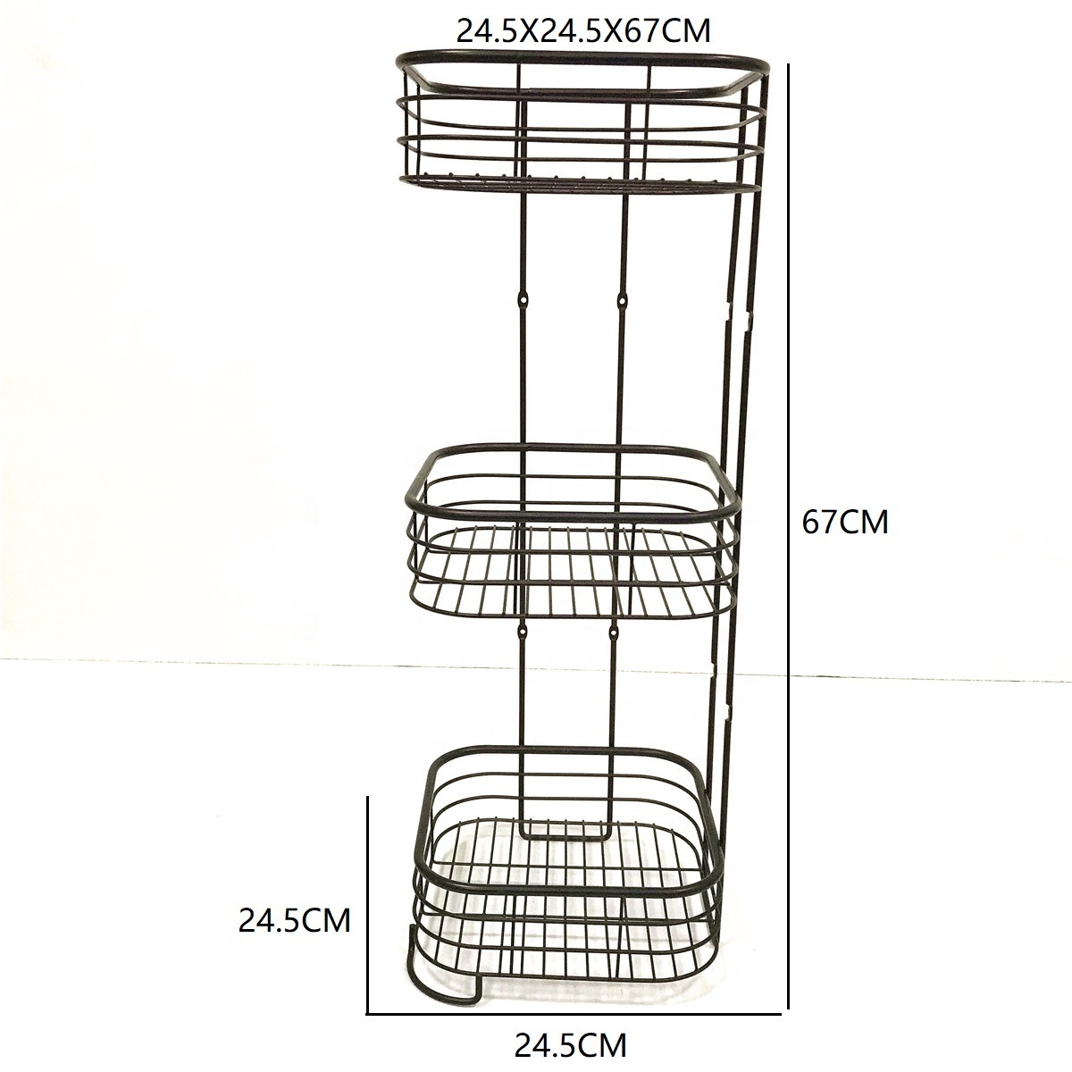 Modern design Iron Wire 3 Tier Standing Bathroom Storage Caddy Corner Shelf