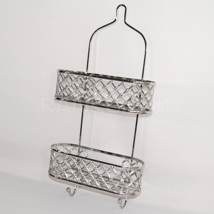 MOdern Shower Bathtub Caddy - Over The Showerhead Spacesaver - 2 Large Wired Shelves Toilet Storage Rack Bathroom