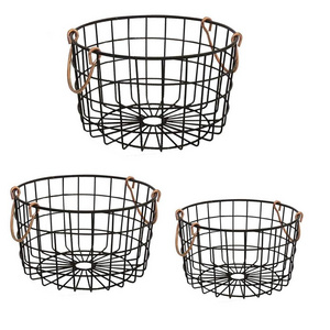 Round Wire Nesting Baskets Black With Copper Handles - Storage Organization Kitchen Home Decor