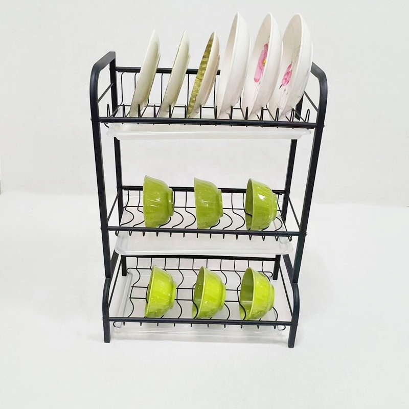 Dish Drying Rack, 3 Tier Dish Rack with Tray Utensil Holder, Dish Drainer with Cutting Board Holder Drain Board T