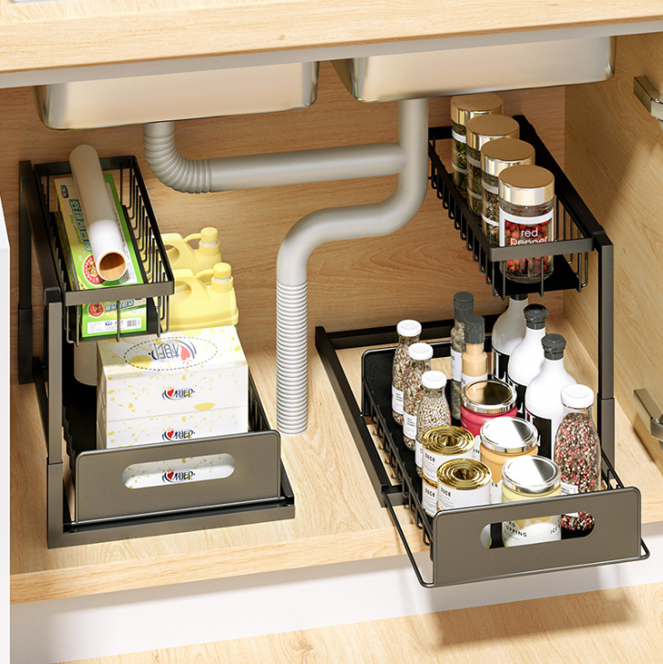 Higher Style L-Shape Mental Storage Basket Kitchen Under Sink Organizers Spice Racks For Bathroom Cabinet