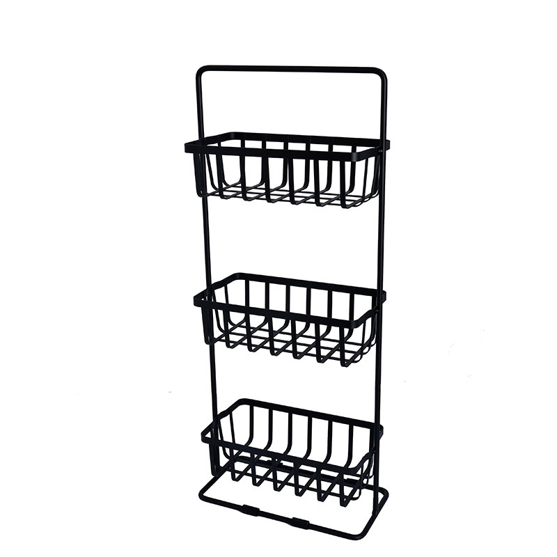 Black home storage accessories Vertical shower rod Bathroom storage bracket 3-layer bathroom storage rack