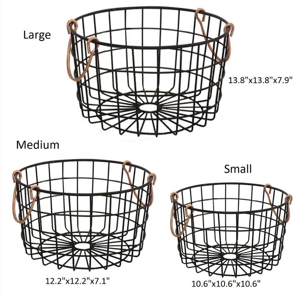 Round Wire Nesting Baskets Black With Copper Handles - Storage Organization Kitchen Home Decor