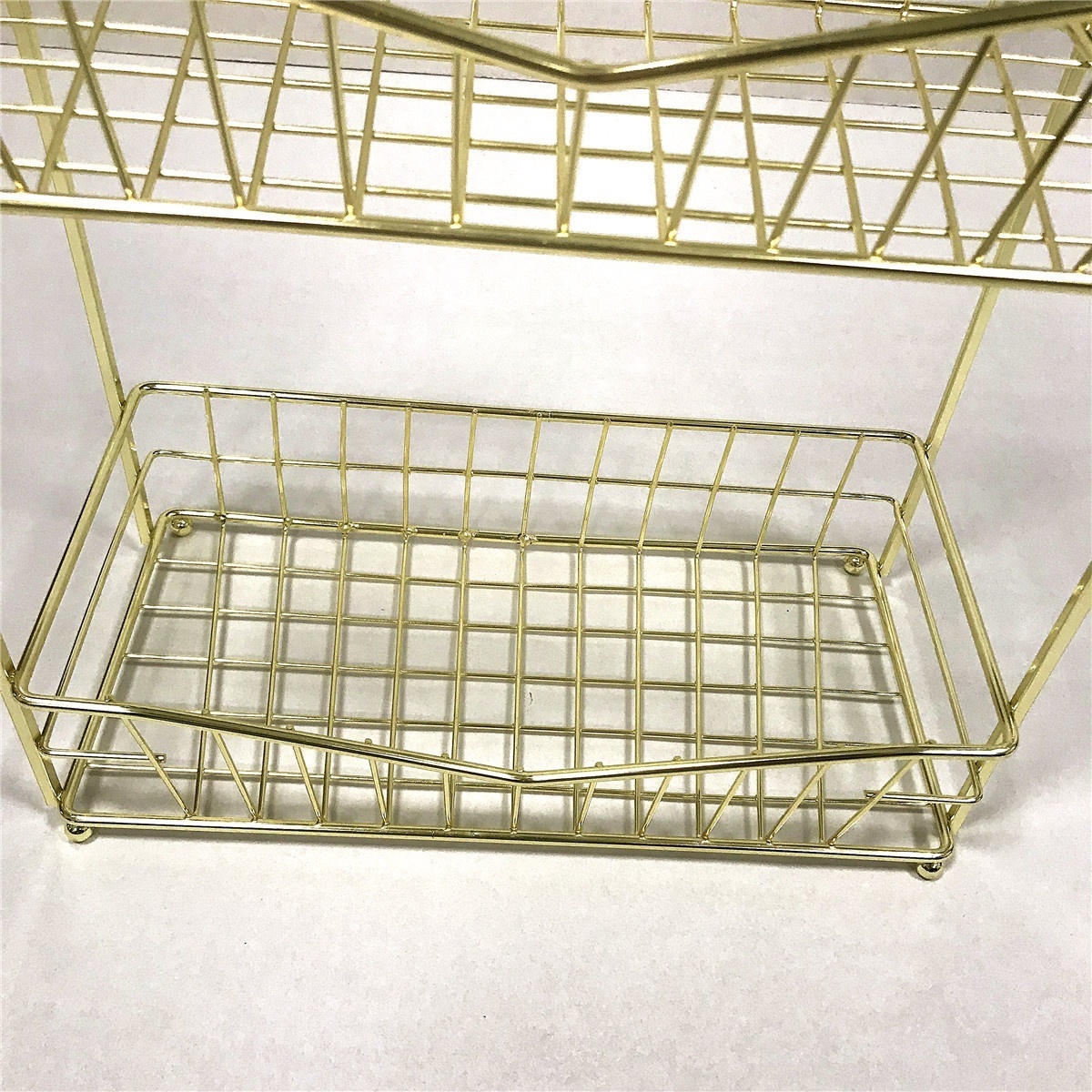 3 Tier Vertical Standing Bathroom Shelving Unit, Decorative Metal Storage Organizer Tower Rack with 3 Basket Bins