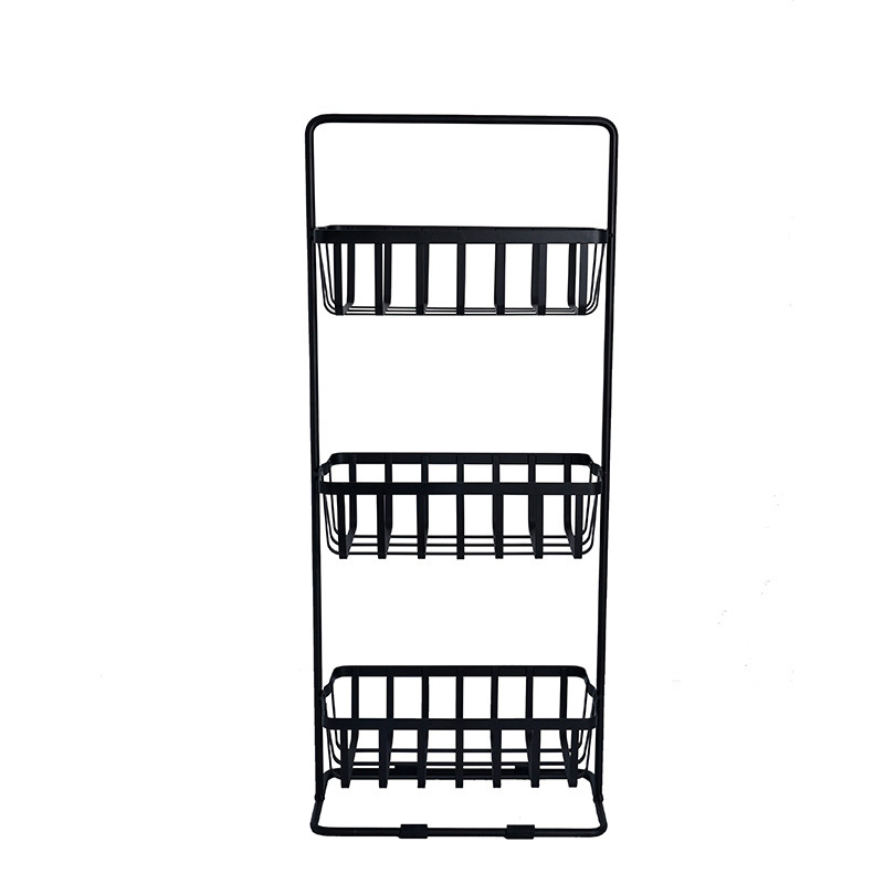 Black home storage accessories Vertical shower rod Bathroom storage bracket 3-layer bathroom storage rack