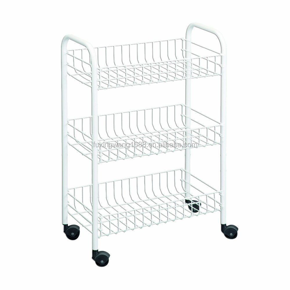 White Rolling Wire Cart Shelves 3-Tier Storage Rack Holder Bath Kitchen Organize