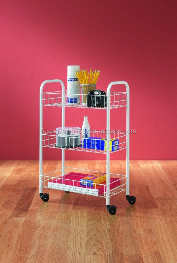 White Rolling Wire Cart Shelves 3-Tier Storage Rack Holder Bath Kitchen Organize