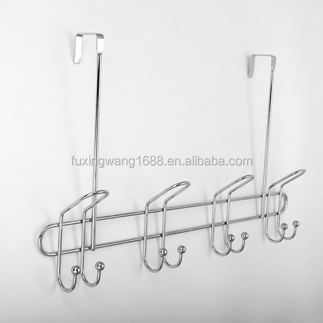 Coat Rack Wall Mounted Hook Rack Over The Door Hook Organizer 8 Hooks, Heavy-Duty Iron Wire Chrome