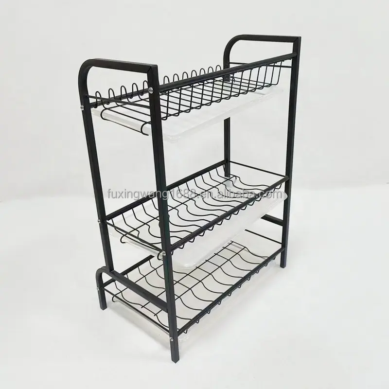 Dish Drying Rack, 3 Tier Dish Rack with Tray Utensil Holder, Dish Drainer with Cutting Board Holder Drain Board T