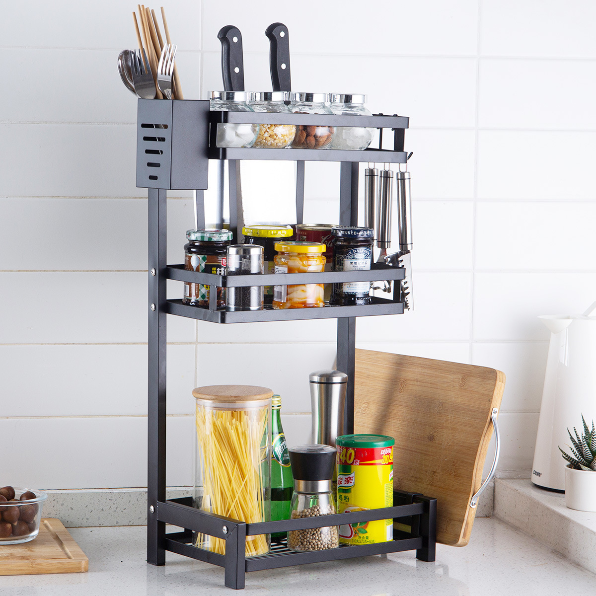 Factory direct 201 stainless steel kitchen metal storage rack kitchen spice kitchenware storage rack for home kitchen