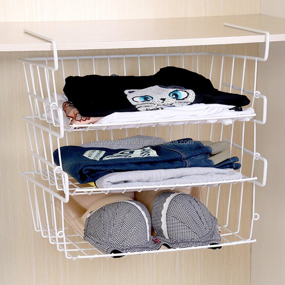 3 Tier Under Shelf Basket Wire Rack, White Wire Under Cabinet Storage Organization Basket