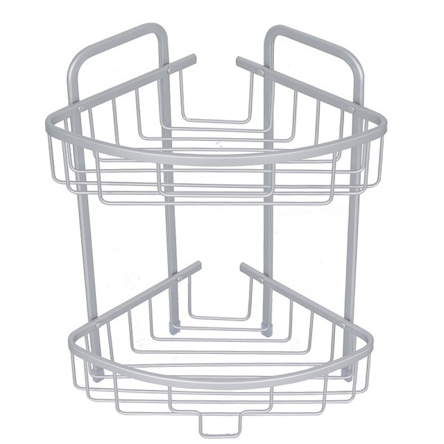 Hot sales 2 Layer Counter Hanging Basket Organizer Shower Corner Shelf Double cylindrical Bathroom Shelving