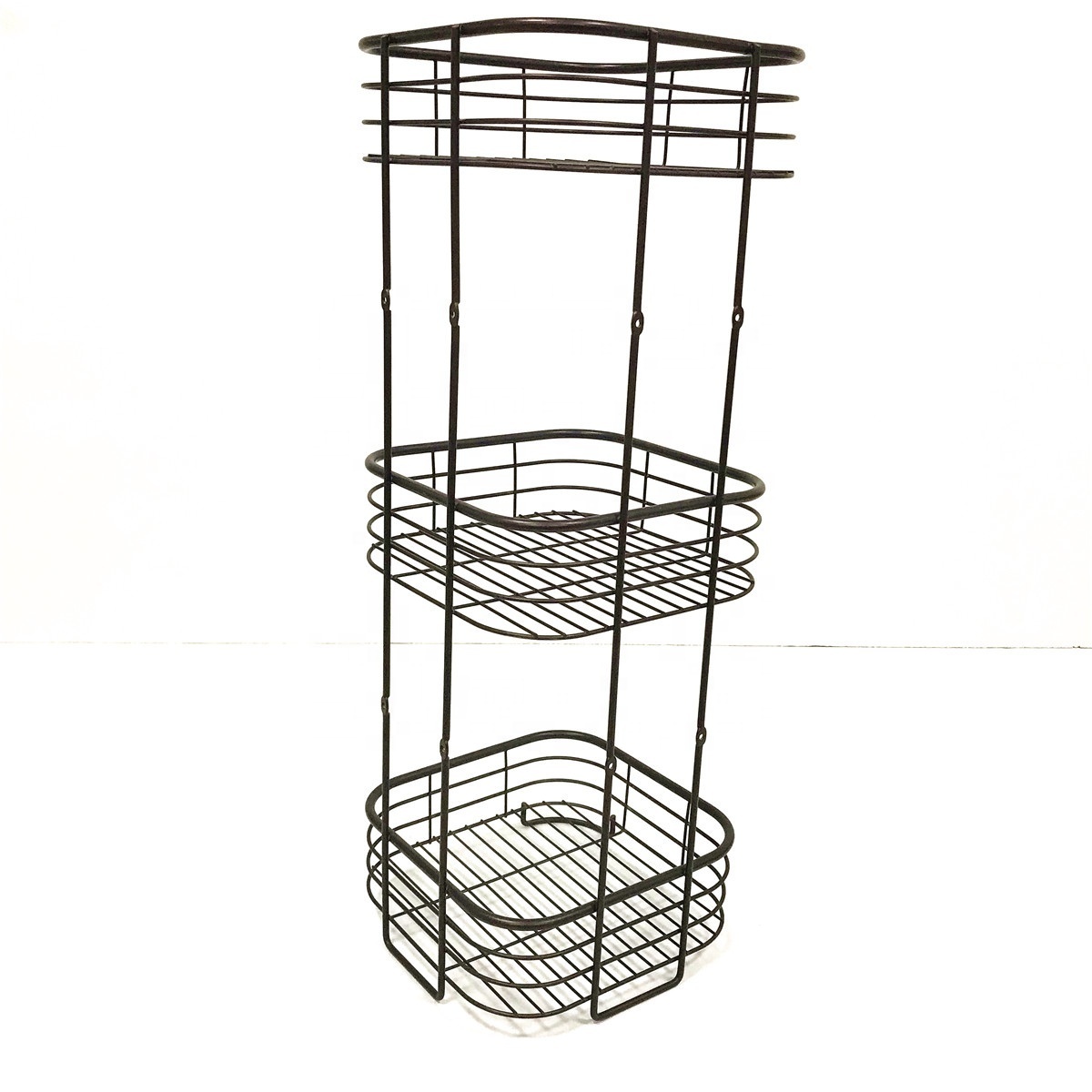 Modern design Iron Wire 3 Tier Standing Bathroom Storage Caddy Corner Shelf