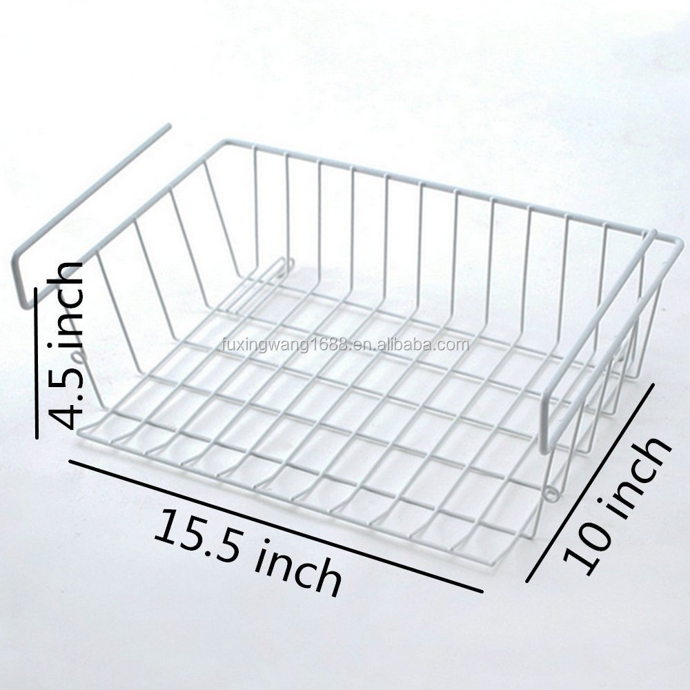 3 Tier Under Shelf Basket Wire Rack, White Wire Under Cabinet Storage Organization Basket