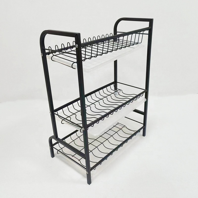 Dish Drying Rack, 3 Tier Dish Rack with Tray Utensil Holder, Dish Drainer with Cutting Board Holder Drain Board T