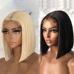 Wholesale Cheap Price 150% 180% Peruvian Short Human Hair Bob Wig Blonde Color 4x4 Closure Short Bob Wigs Human Hair Lace Front