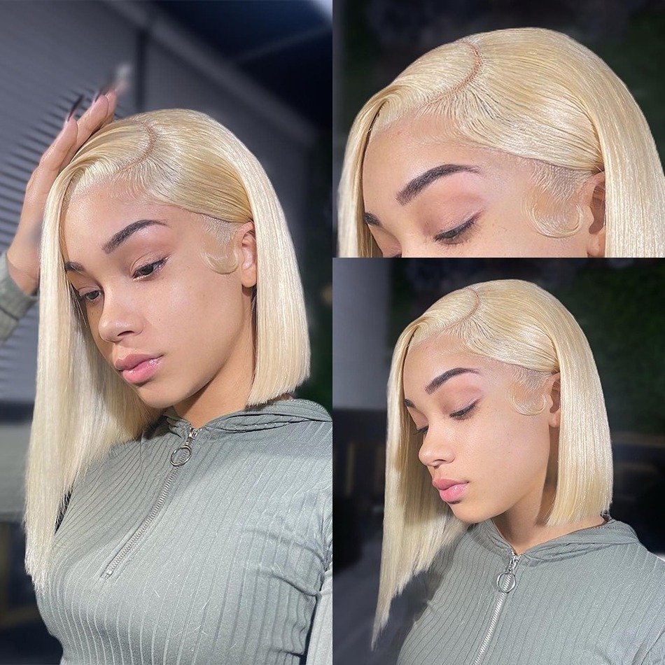 Wholesale Cheap Price 150% 180% Peruvian Short Human Hair Bob Wig Blonde Color 4x4 Closure Short Bob Wigs Human Hair Lace Front