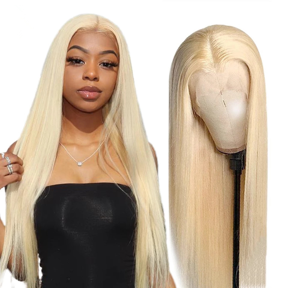 40 Inch 12a 613 Blonde Bone Straight Lace Frontal Human Hair Wig Preplucked 613 Glueless Full Lace Wig Platinum Blonde Wig