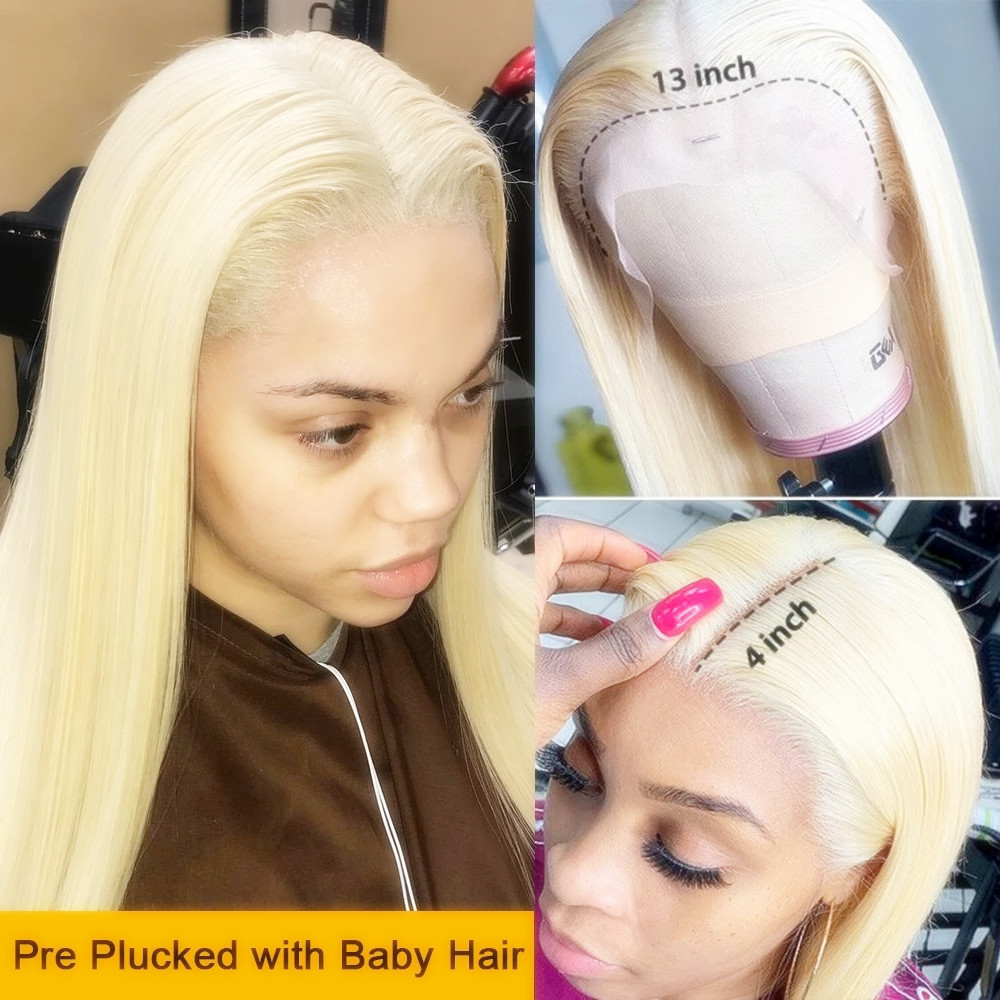 40 Inch 12a 613 Blonde Bone Straight Lace Frontal Human Hair Wig Preplucked 613 Glueless Full Lace Wig Platinum Blonde Wig