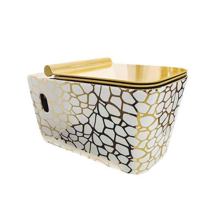 Luxury Floating Toilet Gold Wall Hung Wc Bathroom Commode Ceramic Wall Mounted Closestool Toilet