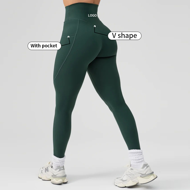 Custom Sports Yoga Pants  High Waist Stretch Scrunch Butt Lift V Back Leggings With Pockets Workout Gym Yoga Leggings For Women