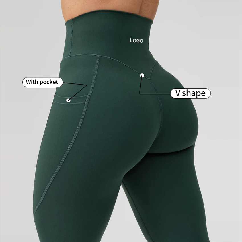 Custom Sports Yoga Pants  High Waist Stretch Scrunch Butt Lift V Back Leggings With Pockets Workout Gym Yoga Leggings For Women