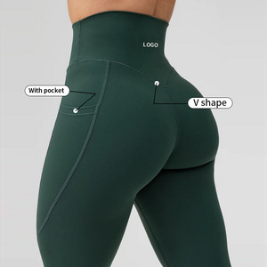 Custom Sports Yoga Pants  High Waist Stretch Scrunch Butt Lift V Back Leggings With Pockets Workout Gym Yoga Leggings For Women