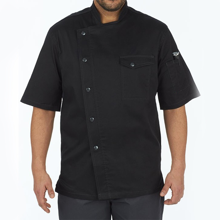 Promotional Italian Designer White Black Men and Women's Chef Cook Uniforms with Snap Buttons for Restaurant and Hotel