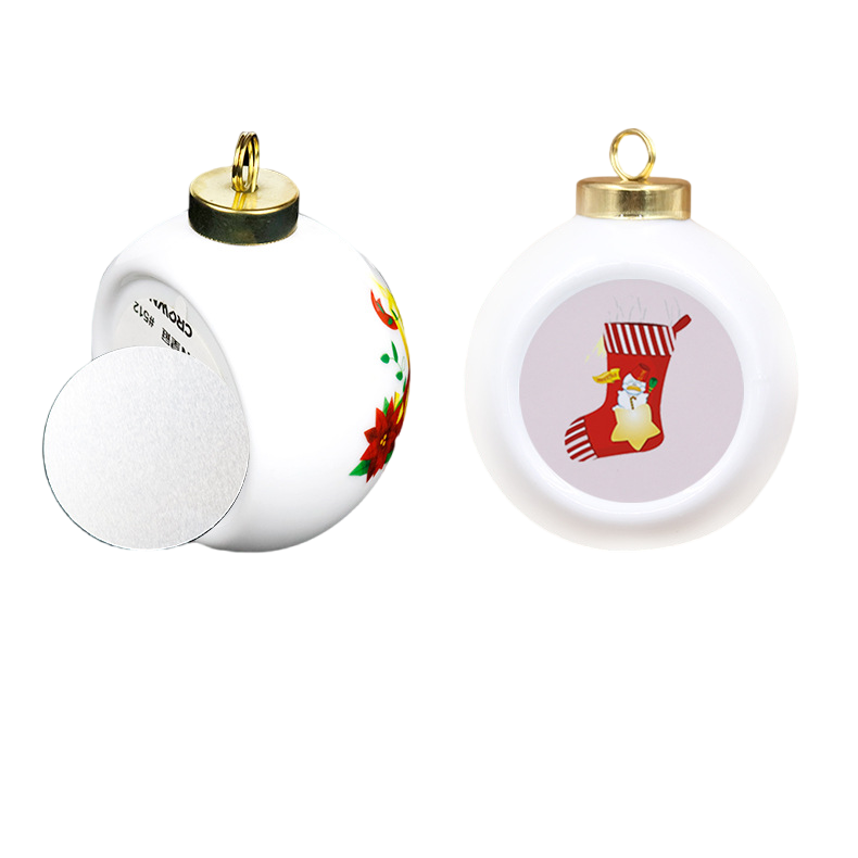 Custom Christmas sublimation blank Ceramic hanging white blank bisques Baubles DIY Ball Bauble for Christmas tree decorations