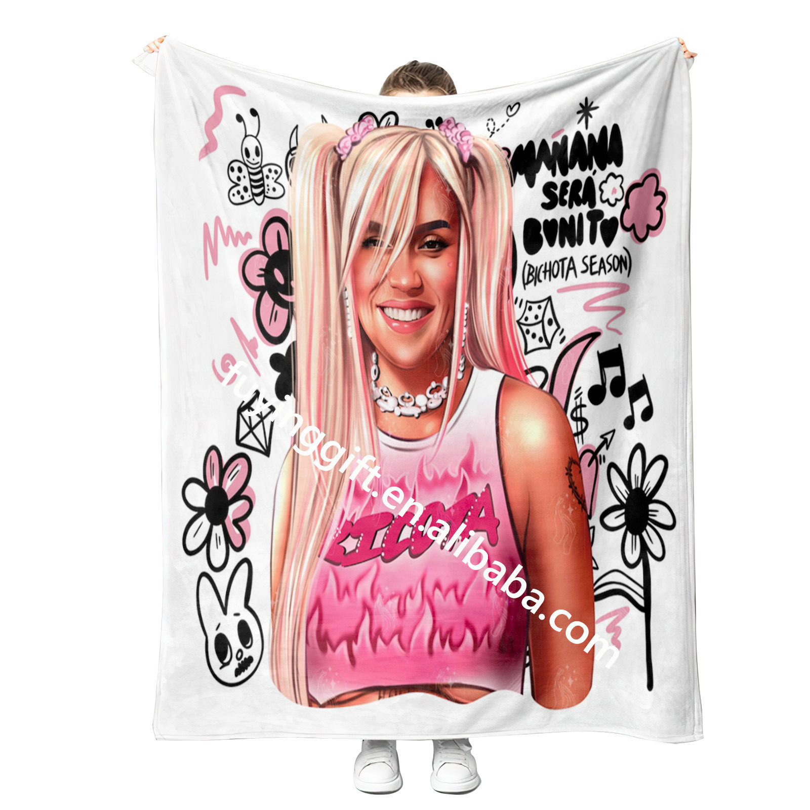 2024 New Fashion Karol G Cupid Valentines Day Blanket Custom Manana Sera Bonito Printing Throw Blankets for Bichota Fan Gift