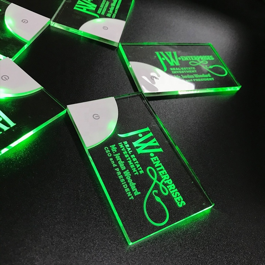 Factory wholesale custom luxury design glow invitations led business card printing acrylic led business card