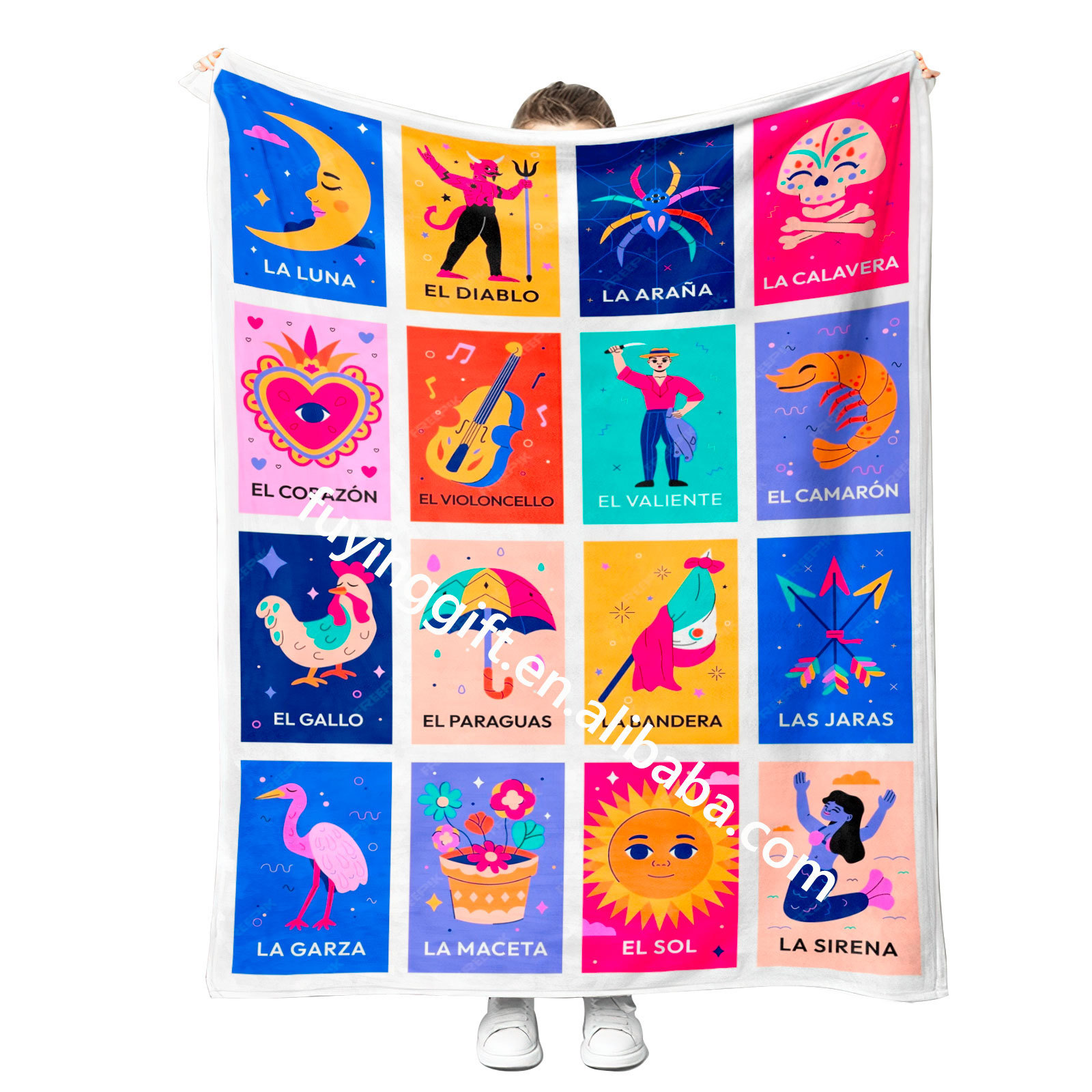 Wholesale Custom Fleece Blanket Luxury Loteria Mexican Bingo Funny Blanket Home Decor Super Soft Bingo Game Card Blanket