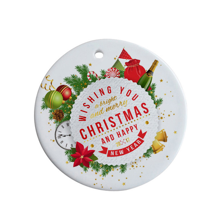 Different shape Round Circle Custom Sublimation Blank Ceramic Christmas Ornaments Flat Christmas Ornament