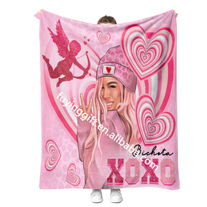 2024 New Fashion Karol G Cupid Valentines Day Blanket Custom Manana Sera Bonito Printing Throw Blankets for Bichota Fan Gift