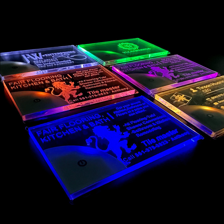 Personalized Custom Laser Engraved Print LED Light Up glowing nightlight 7 colors 3d led Acrylic transparent Business Cards