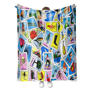 Wholesale Custom Fleece Blanket Luxury Loteria Mexican Bingo Funny Blanket Home Decor Super Soft Bingo Game Card Blanket